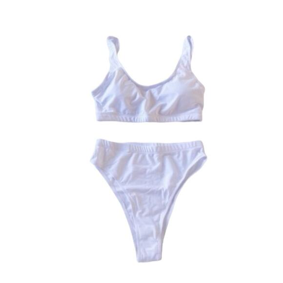 Frederick’s of Hollywood Vedra Bikini Swim Set White High Leg Hip Cheeky NWT - Picture 7 of 8